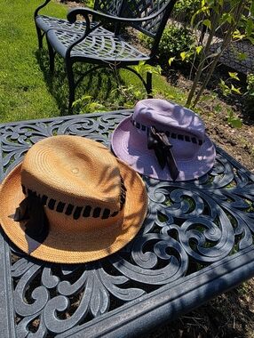2 Lola Hats Straw Sun Hat with Ribbon Accent - Brown and Lavender